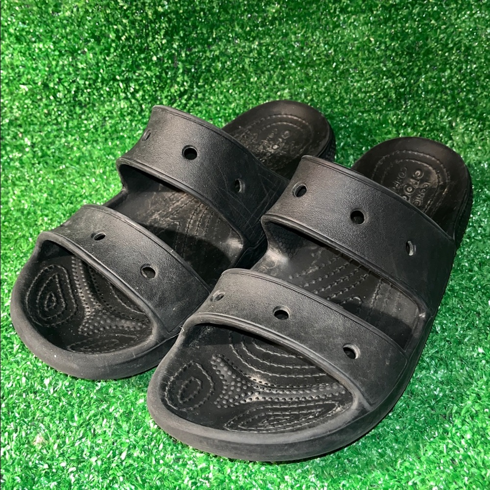 Crocs Classic Iconic Comfort Two Strap Sandals Unisex Black Size USM7/W9